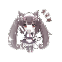 Chibi anime maid with twin tails cheering and waving her arm with a joyful expression.