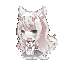 Four chibi maid cat-girls with varying expressions of distress, panic, and embarrassment.