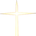 A glowing white cross shining brightly against a solid black background.