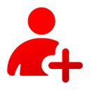Red plus sign symbol on a solid background.