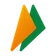 Two overlapping triangles in orange and green pointing to the right.