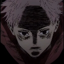 Anime boy with a dark, intense, and serious expression staring directly forward.