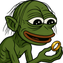 A green humanoid creature with large eyes stares intensely at a small gold ring held in its hand.