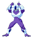 Cooler from Dragon Ball in his final form performing a series of battle-ready poses in pixel art style.