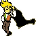 A blonde man in a cape walks with a smug, flamboyant expression.