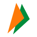 Two overlapping triangles, one orange and one green, set against a solid black background.