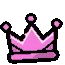 A small pixelated pink crown with three points on a black background.