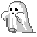 Ghost character with a shy expression and wide eyes looking down.