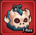 Skull monster with a cube-shaped head and glowing red eyes on a red background.