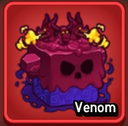 A purple and red cube with a skull face and small dragon-like figures on top, surrounded by dark, swirling liquid.