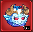 A stylized white creature with large brown horns and glowing red eyes set against a red background.