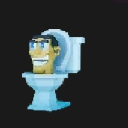 A man with a wide grin emerging from a white porcelain toilet bowl.
