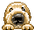 A tan pixelated creature opens its mouth to reveal a red tongue in a playful gesture.