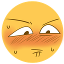 Yellow face with a heavy red blush, side-glancing eyes, and a tight-lipped expression indicating nervousness.