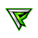 A stylized metallic letter logo with sharp angles and glowing green highlights on a black background.