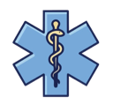 Star of Life symbol featuring a blue six-pointed star with a rod and snake in the center.