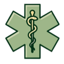 Star of Life symbol featuring a snake coiled around a staff in green.