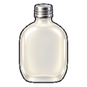 A clear glass bottle with a silver cap centered on a black background.