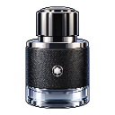 A sleek black and silver cologne bottle stands upright against a dark background.