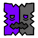 A split-faced creature with jagged edges and a grumpy, unimpressed expression.
