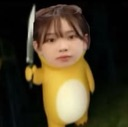 A human face superimposed on a yellow cartoon character holding a silver kitchen knife against a dark background.