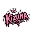 The word Kizuna written in pink graffiti font with a crown above and a heart below, surrounded by sparkles.