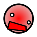 A circular red face with a wide open mouth and white eyes looking surprised and embarrassed.