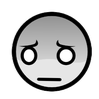 A gray circular face with a flat mouth and arched, heavy-lidded eyes looking concerned.
