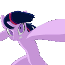 A purple pony character performing a rapid punching animation with a determined expression.