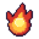 Fire flame rendered in a simple pixel art style with red, orange, and yellow colors.