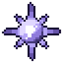 A purple pixel-art starburst with a bright white center and sharp radiating points.