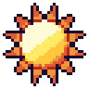 Sun with radiating spikes in a retro pixel art style.