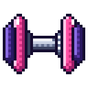 A small pixel art dumbbell with pink weights and a silver handle.