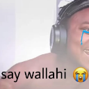 Person wearing headphones with a crying laughing emoji and the text say wallahi overlaid.