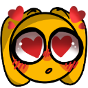 A yellow creature with large heart-shaped eyes and a blushing expression.