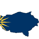 A gold sunburst emblem with multiple rays extending from the left side over a solid dark blue background.