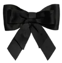 A black satin ribbon tied into a decorative bow.