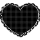 Heart shape with a black and gray plaid pattern and a decorative lace border.