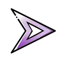 A stylized purple arrow with a thick black outline pointing to the right.