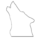 A white silhouette of a wolf howling against a black background.