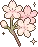 Cherry blossom branch with small pink flowers and sparkles in a pixel art style.