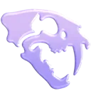 A distorted purple blob with glitchy, colorful digital artifacts embedded inside it.