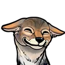 A stylized fox with a wide, mischievous grin and squinted eyes looking smug.