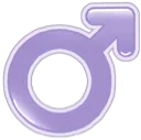 Male gender symbol rendered in a glossy purple 3D style.