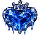 A blue diamond heart wearing a silver crown with liquid dripping from the bottom edges.