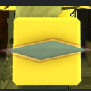 A bright yellow cube with a floating blue diamond shape in the center.