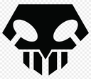 A black and white stylized skull icon with sharp, angular features.
