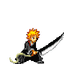 A pixel art character with orange hair swings a sword rapidly in a series of combat motions.