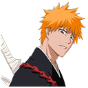 Ichigo Kurosaki with bright orange hair giving a confident, sharp-toothed smirk.