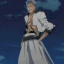 Anime man with silver hair standing in a relaxed, confident pose against a dark blue background.